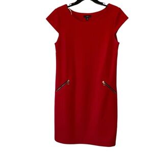 R&K Red Sheath Dress with Cap Sleeves and Bateau Neckline